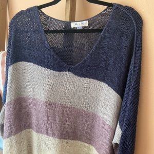 She + Sky Oversized Striped V Neck Sweater